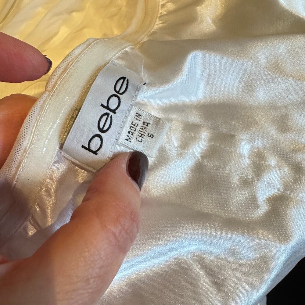 Bebe Strapless Bodycon White Mini Dress Gold Accents - Picture 8 of 12
